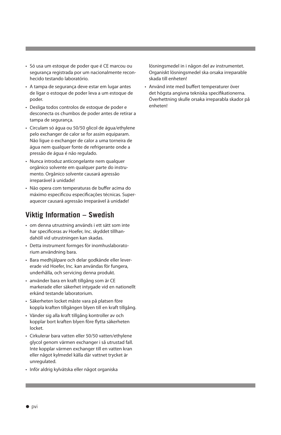 Viktig information – swedish | Hoefer HE33 User Manual | Page 7 / 26