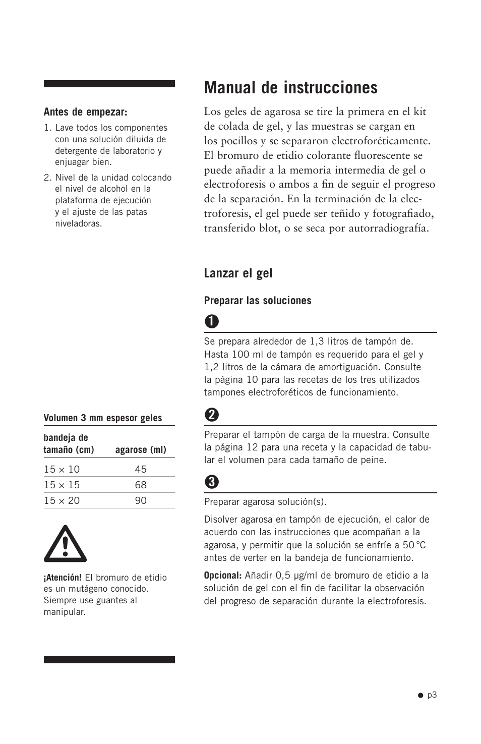 Manual de instrucciones, Lanzar el gel | Hoefer HE99X User Manual | Page 11 / 26