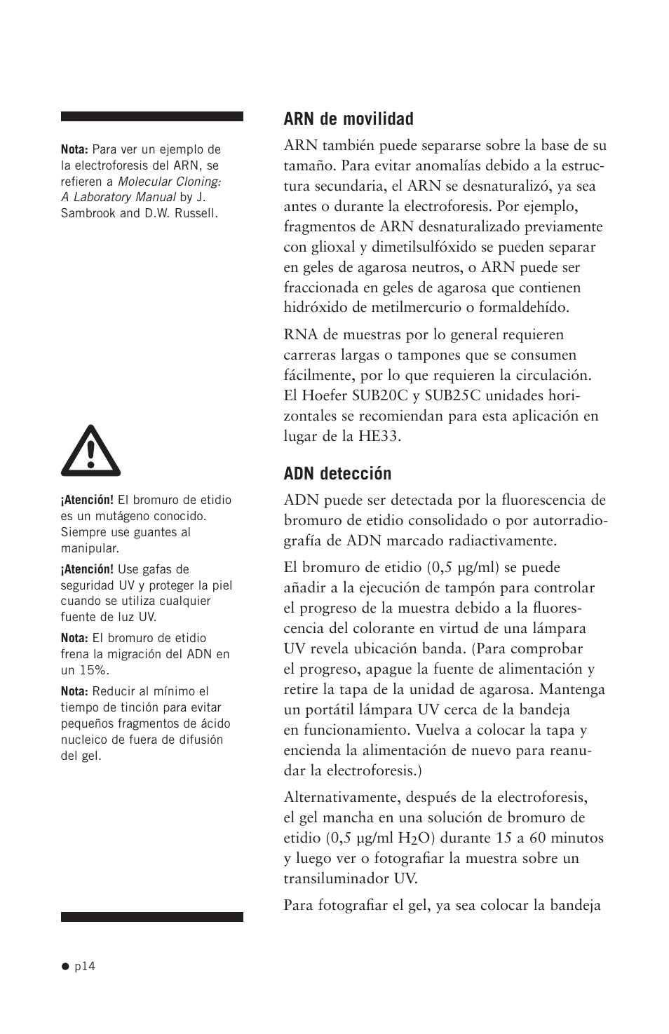 Arn de movilidad, Adn detección | Hoefer HE99X User Manual | Page 22 / 26