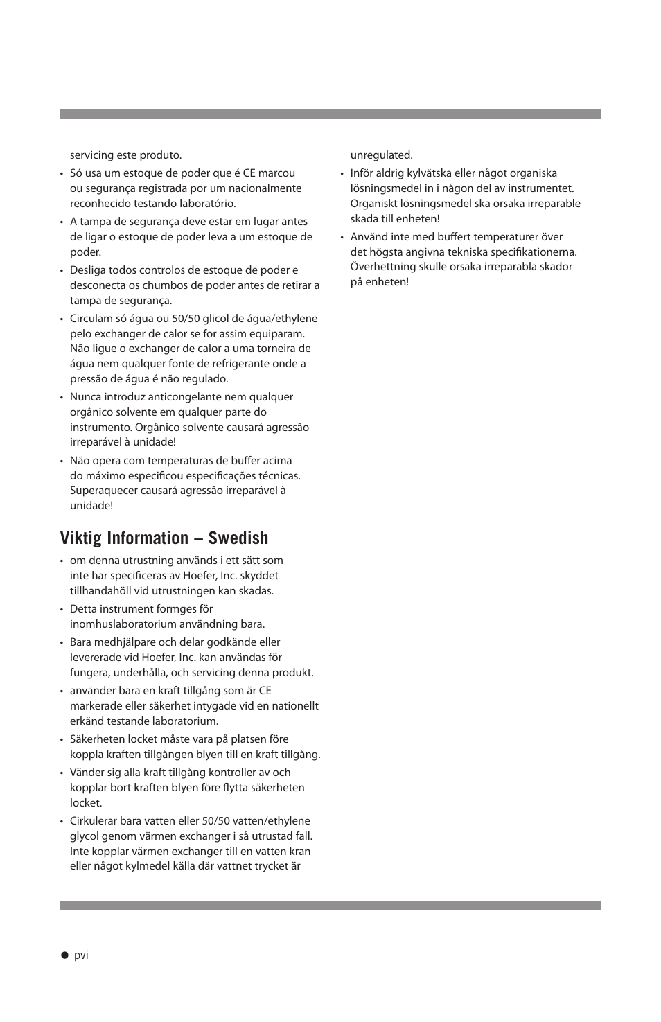 Viktig information – swedish | Hoefer HE99X User Manual | Page 7 / 26