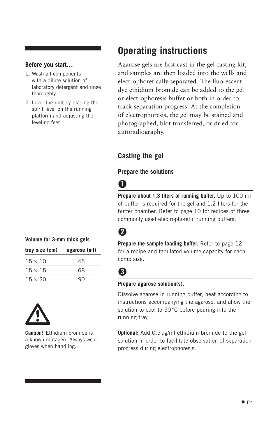 Operating instructions, Casting the gel | Hoefer HE99X User Manual | Page 11 / 26