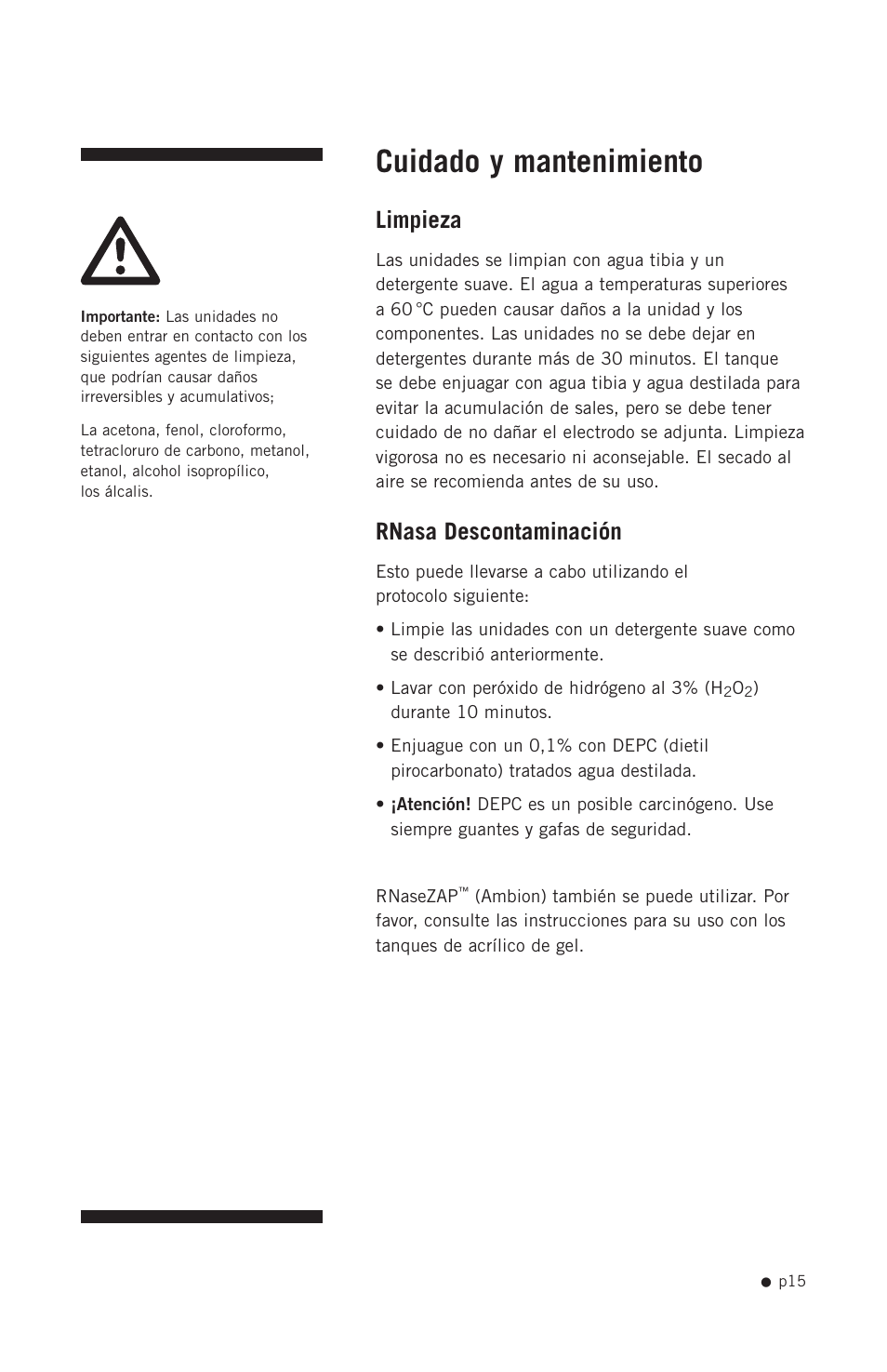 Cuidado y mantenimiento, Limpieza, Rnasa descontaminación | Hoefer HE-PLUS System User Manual | Page 25 / 26