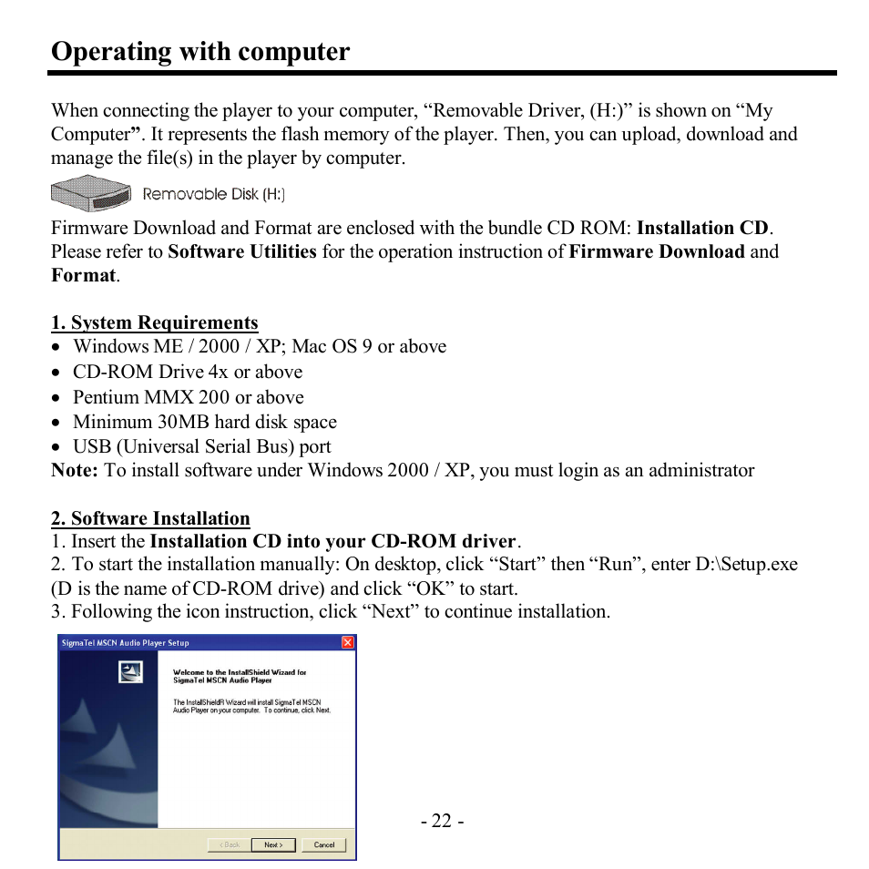 Operating with computer | Hyundai H-F1382 User Manual | Page 22 / 73