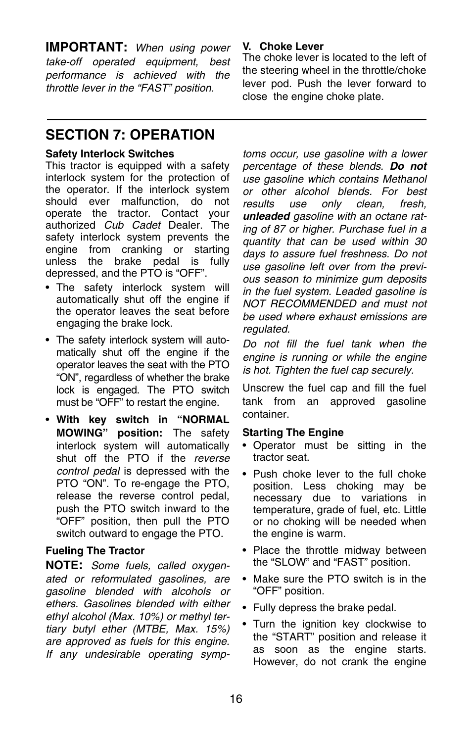 Important | Cub Cadet GT 3200 User Manual | Page 16 / 48
