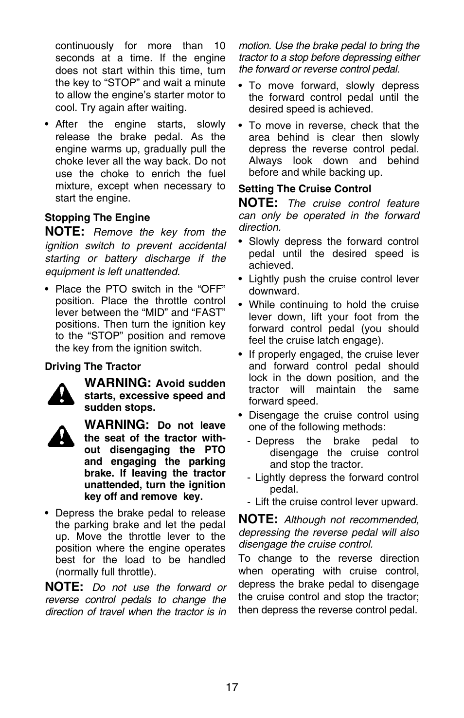 Warning | Cub Cadet GT 3200 User Manual | Page 17 / 48