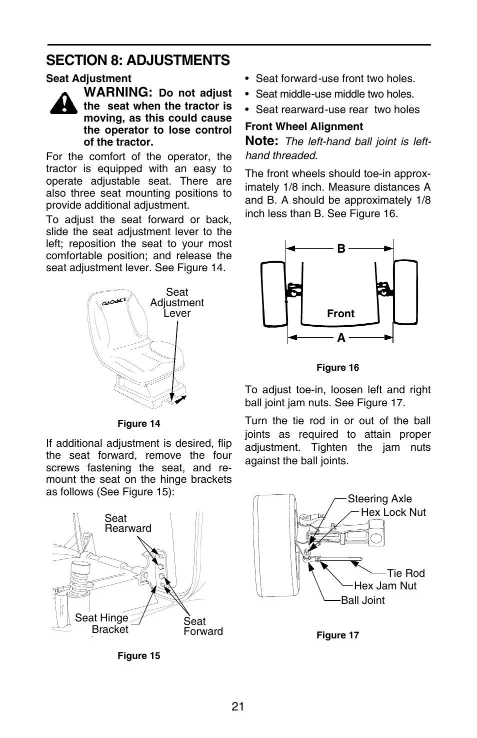 Warning | Cub Cadet GT 3200 User Manual | Page 21 / 48