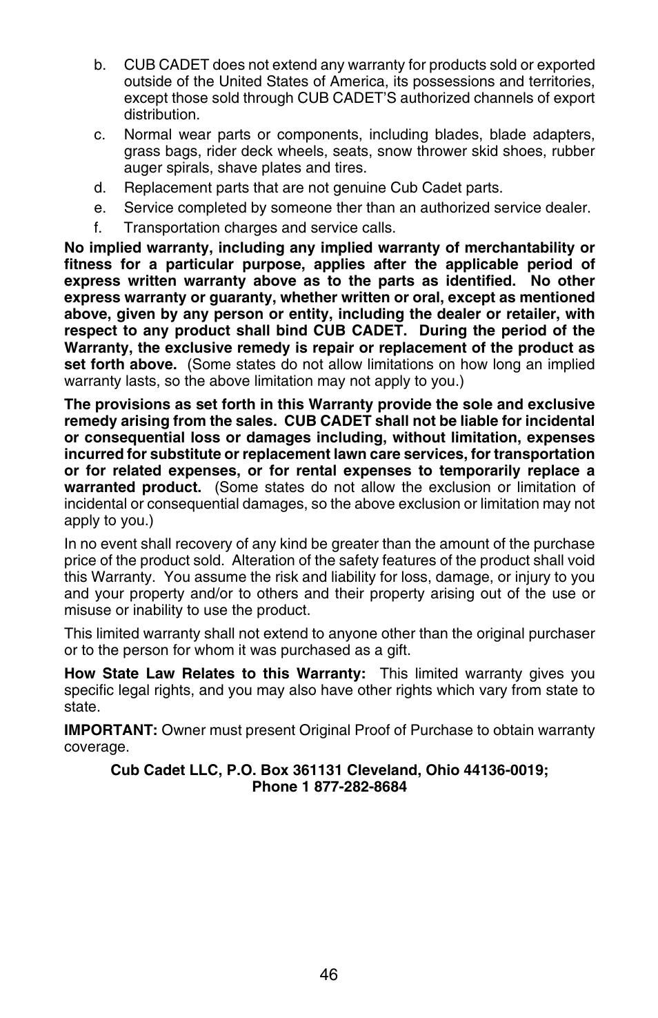 Cub Cadet GT 3200 User Manual | Page 46 / 48