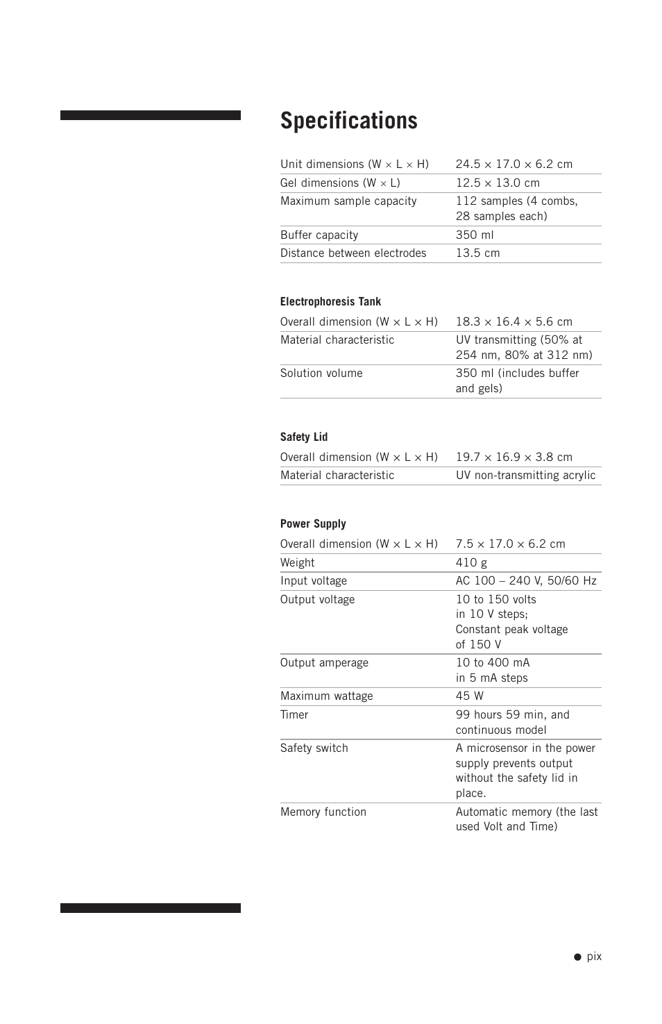 Specifications | Hoefer HE-PLUS System User Manual | Page 10 / 26
