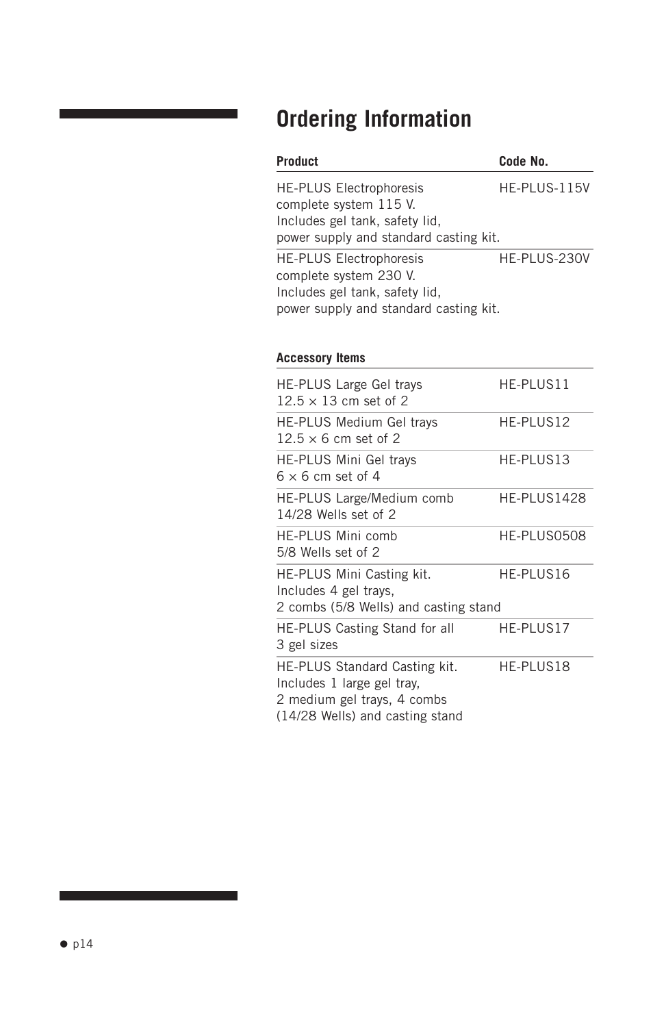 Ordering information | Hoefer HE-PLUS System User Manual | Page 24 / 26