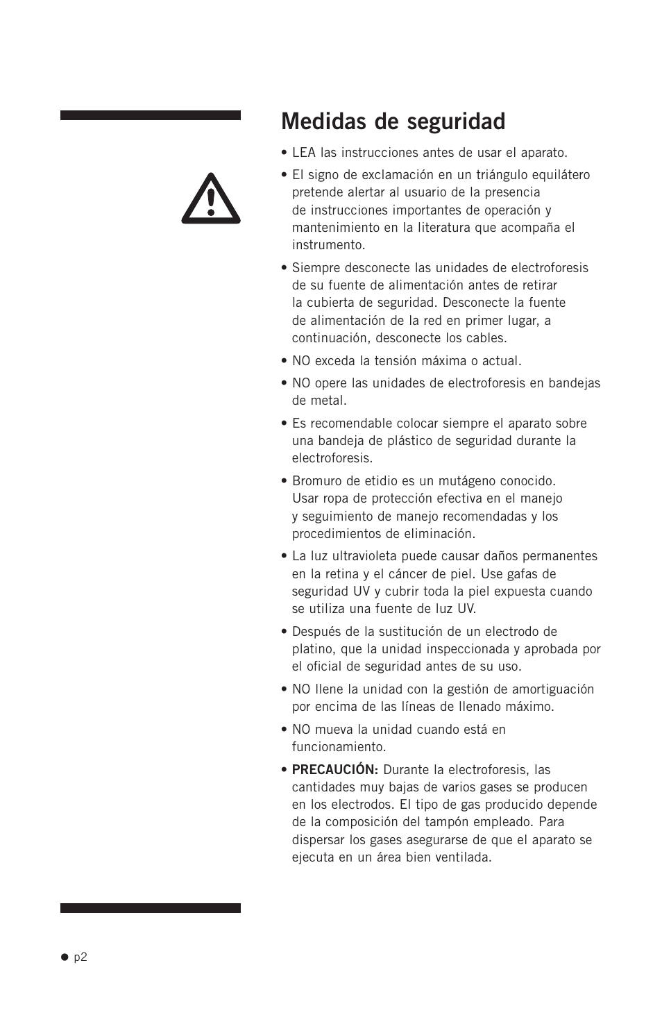Medidas de seguridad | Hoefer SUB Series User Manual | Page 10 / 31
