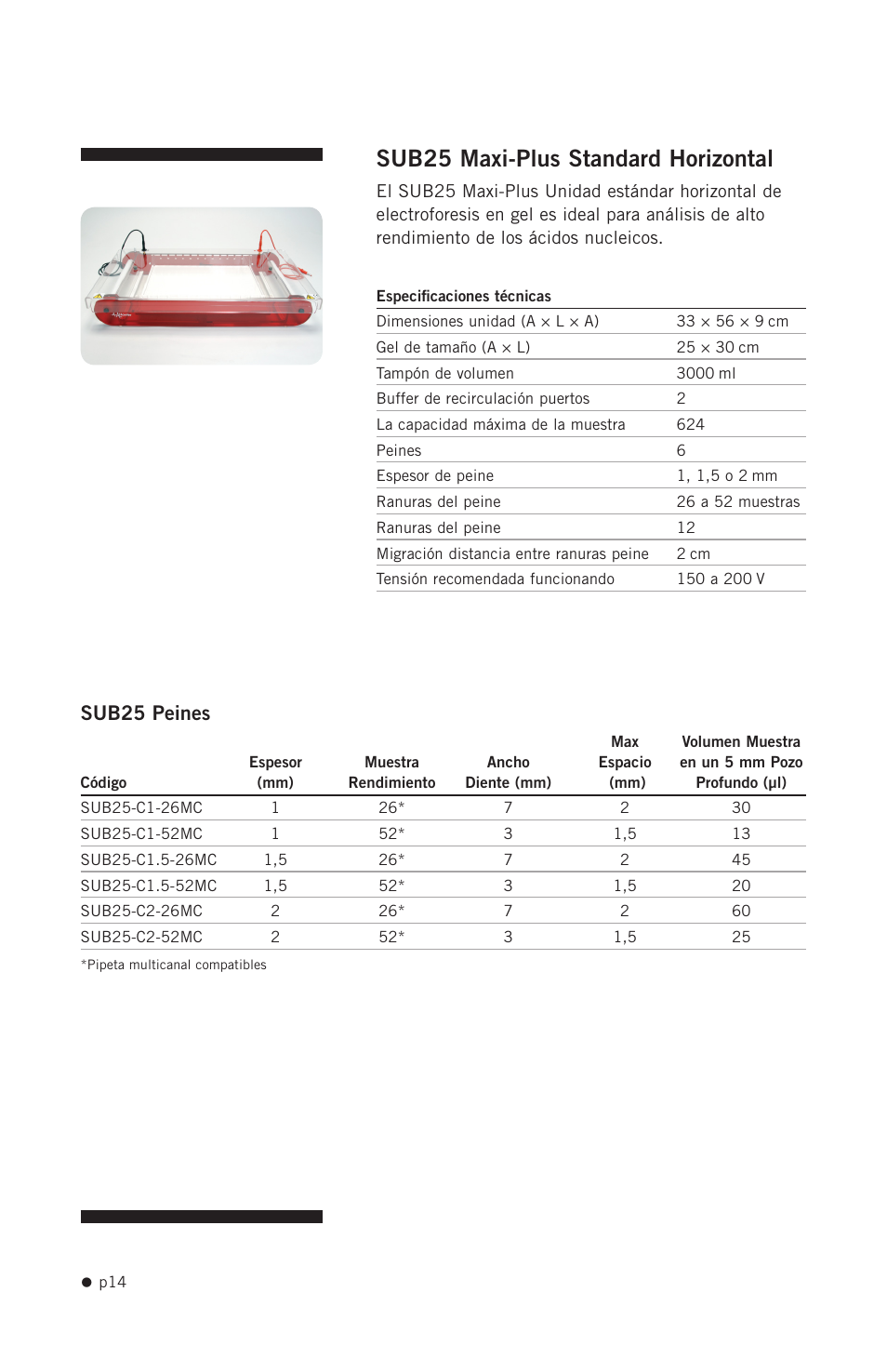 Sub25 maxi-plus standard horizontal, Sub25 peines | Hoefer SUB Series User Manual | Page 22 / 31