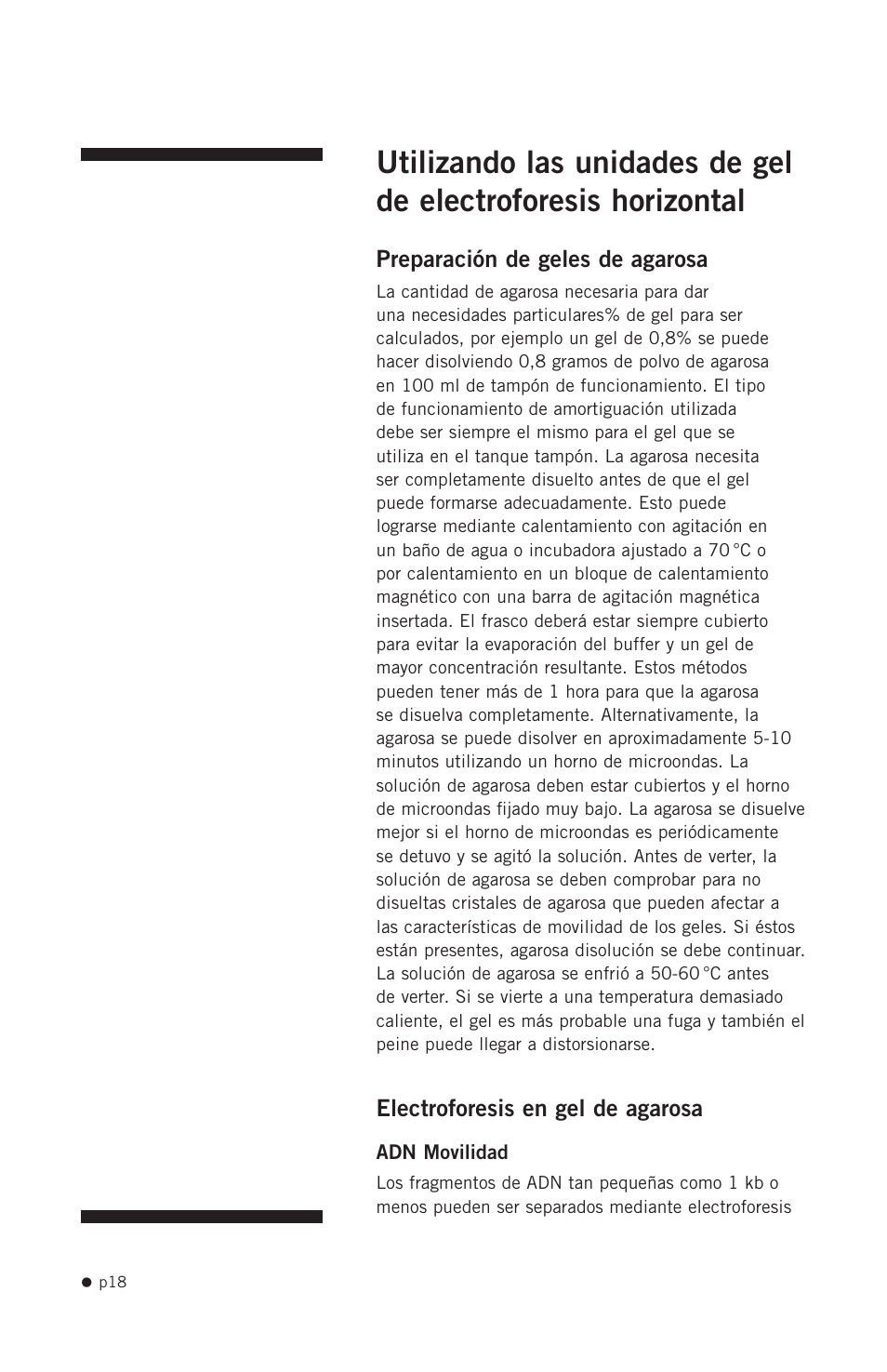 Preparación de geles de agarosa, Electroforesis en gel de agarosa | Hoefer SUB Series User Manual | Page 26 / 31