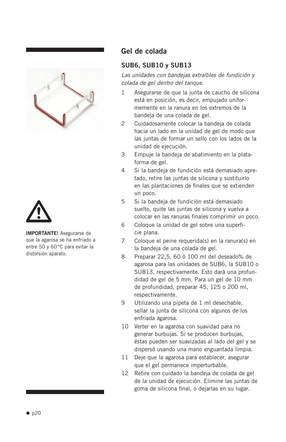 Gel de colada | Hoefer SUB Series User Manual | Page 28 / 31