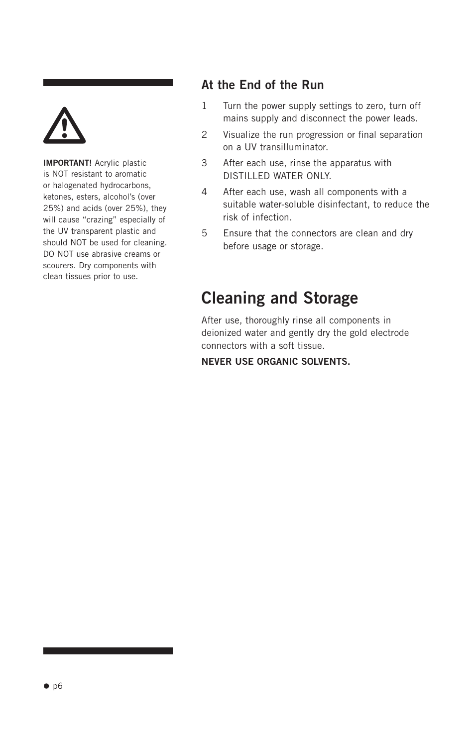 Cleaning and storage, At the end of the run | Hoefer SUB Series User Manual | Page 14 / 31