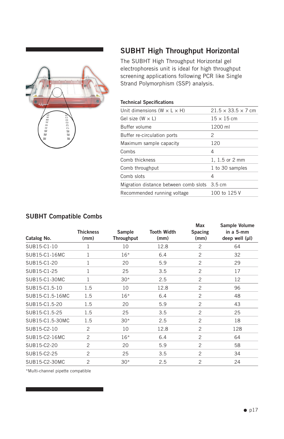 Subht high throughput horizontal, Subht compatible combs | Hoefer SUB Series User Manual | Page 25 / 31