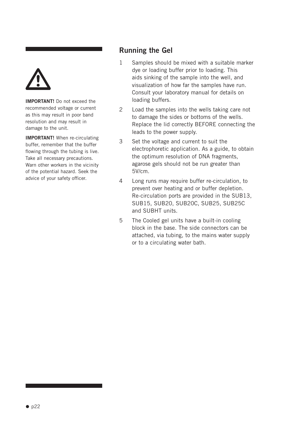 Running the gel | Hoefer SUB Series User Manual | Page 30 / 31