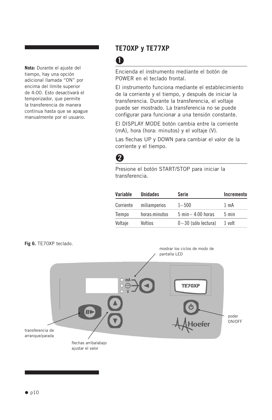 Te70xp y te77xp | Hoefer TE70X User Manual | Page 18 / 31