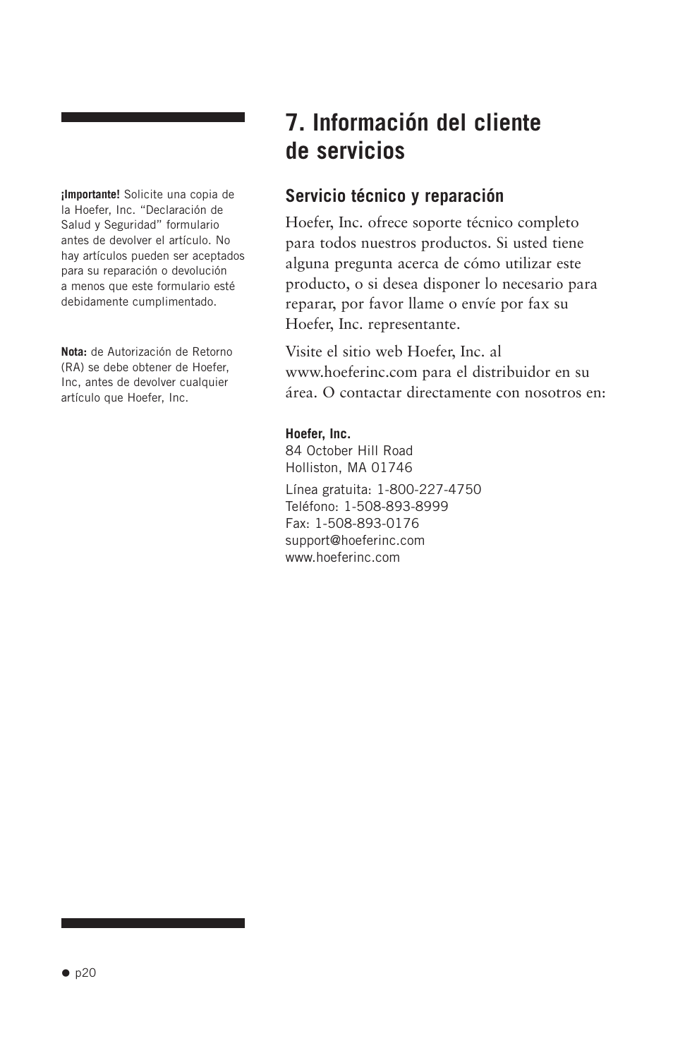 Información del cliente de servicios | Hoefer TE70X User Manual | Page 28 / 31