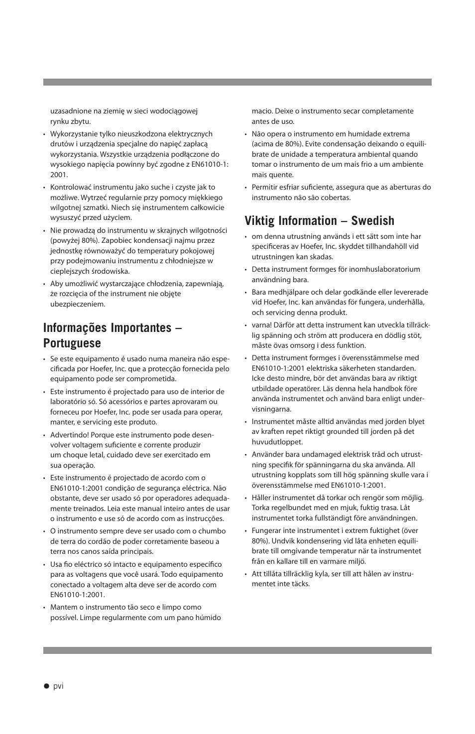 Informações importantes – portuguese, Viktig information – swedish | Hoefer TE70X User Manual | Page 7 / 31