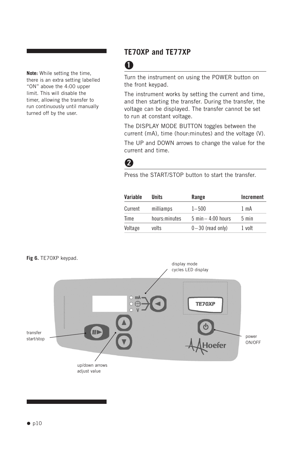 Te70xp and te77xp | Hoefer TE70X User Manual | Page 18 / 31