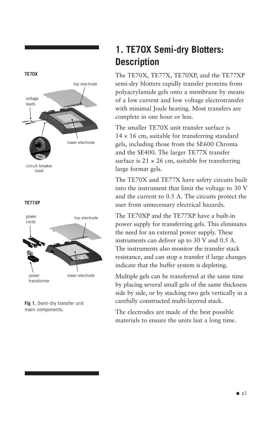 Te70x semi-dry blotters: description | Hoefer TE70X User Manual | Page 9 / 31