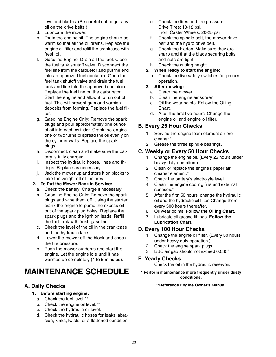Maintenance schedule | Cub Cadet Z - Wing 48 User Manual | Page 22 / 32