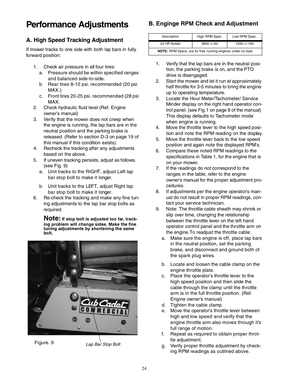 Performance adjustments | Cub Cadet Z - Wing 48 User Manual | Page 24 / 32