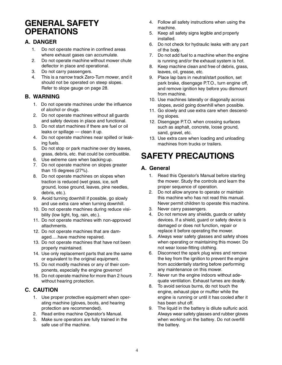 General safety operations, Safety precautions | Cub Cadet Z - Wing 48 User Manual | Page 4 / 32