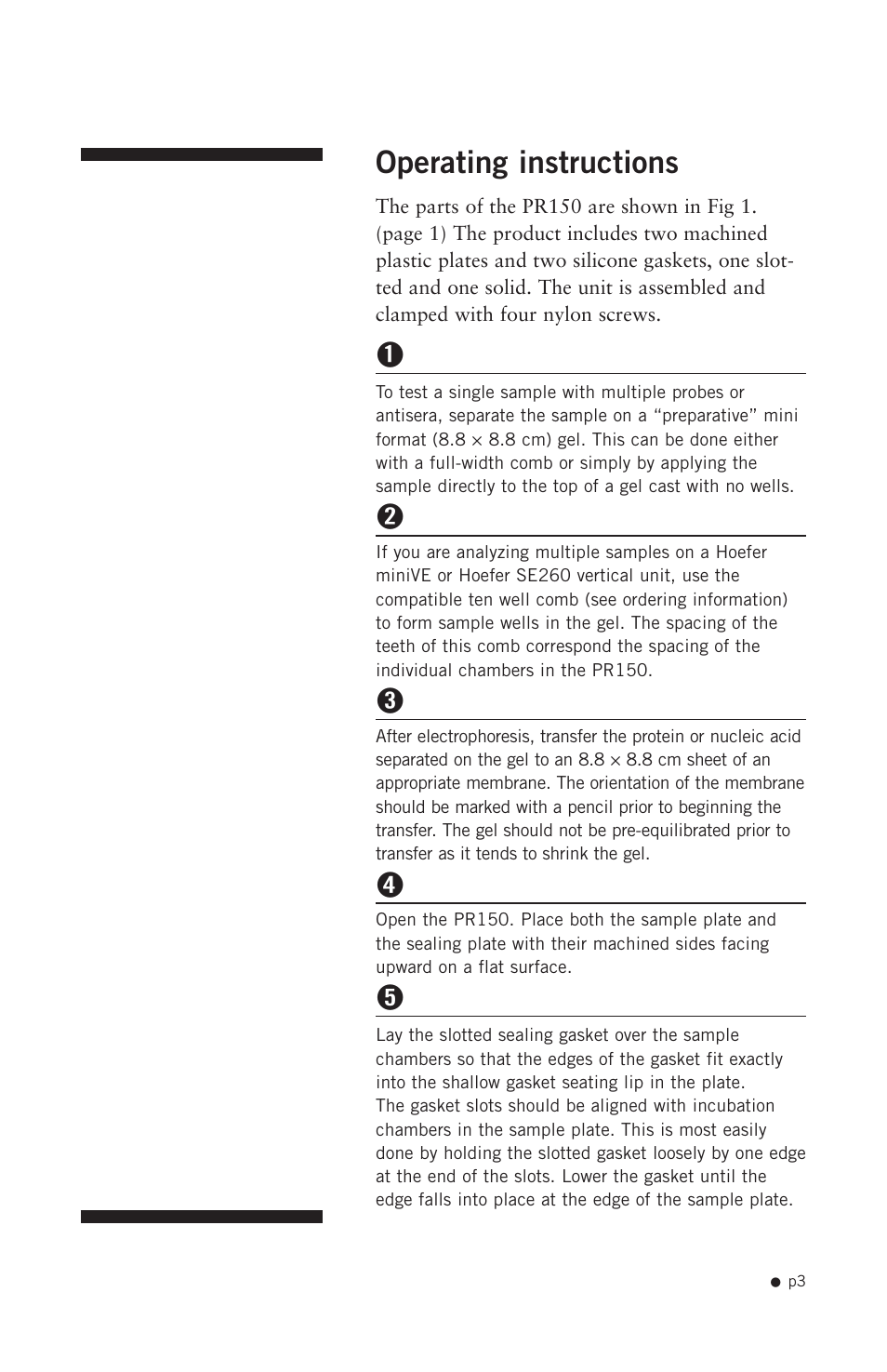 Operating instructions | Hoefer PR150 User Manual | Page 5 / 9