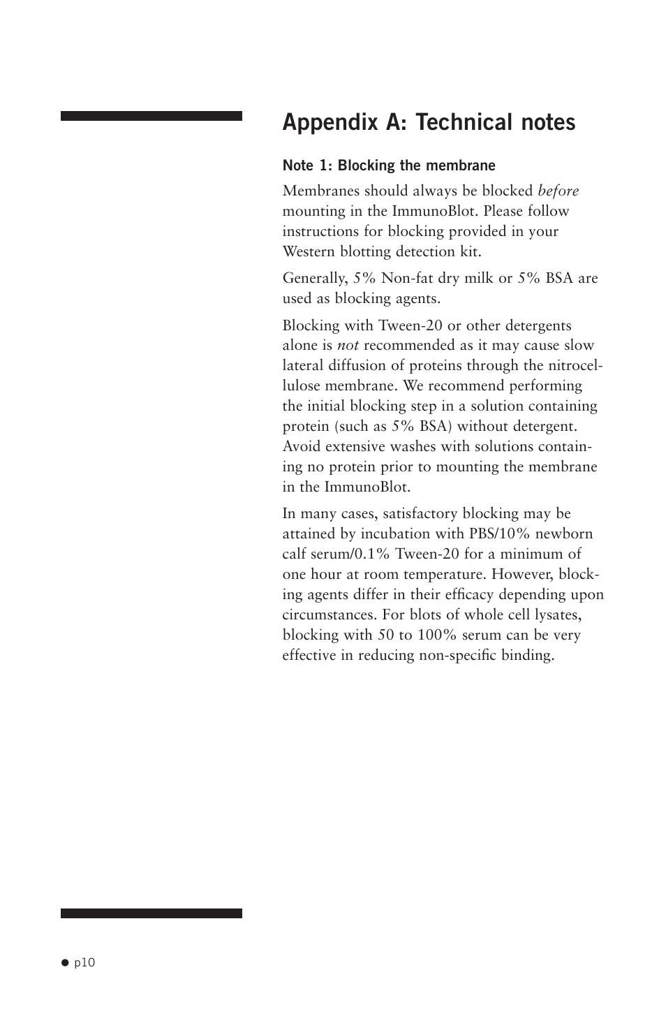 Appendix a: technical notes | Hoefer PR625 Immunoblot User Manual | Page 12 / 21
