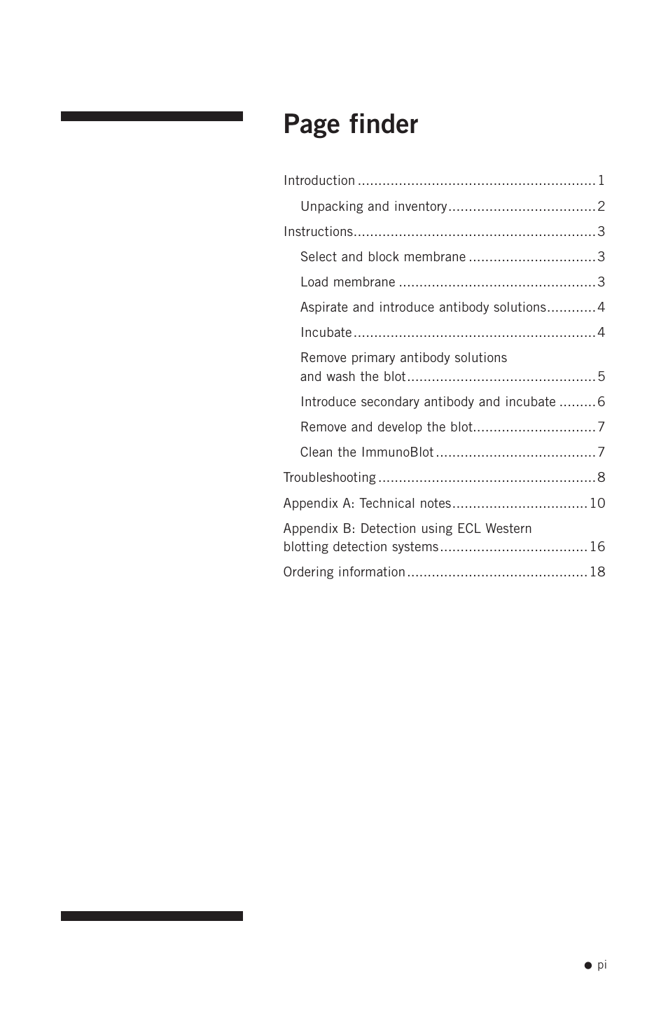Page finder | Hoefer PR625 Immunoblot User Manual | Page 2 / 21
