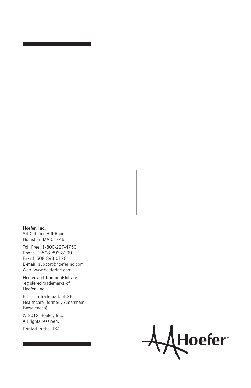 Hoefer PR625 Immunoblot User Manual | Page 21 / 21