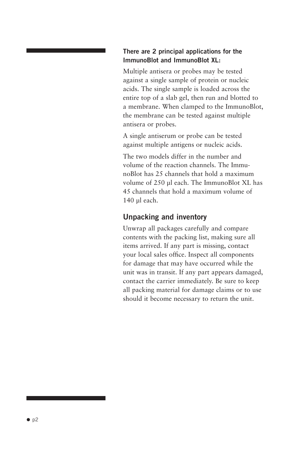 Unpacking and inventory | Hoefer PR625 Immunoblot User Manual | Page 4 / 21