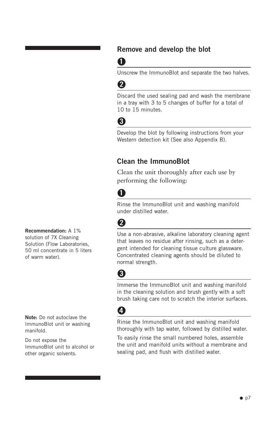 Remove and develop the blot, Clean the immunoblot | Hoefer PR625 Immunoblot User Manual | Page 9 / 21