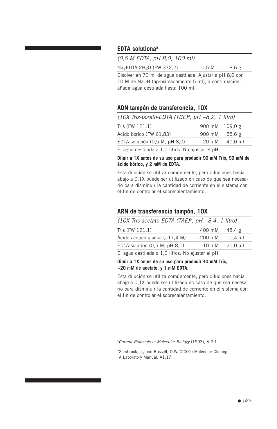 Edta solutiona, Adn tampón de transferencia, 10x, Arn de transferencia tampón, 10x | Hoefer TE42 User Manual | Page 31 / 35