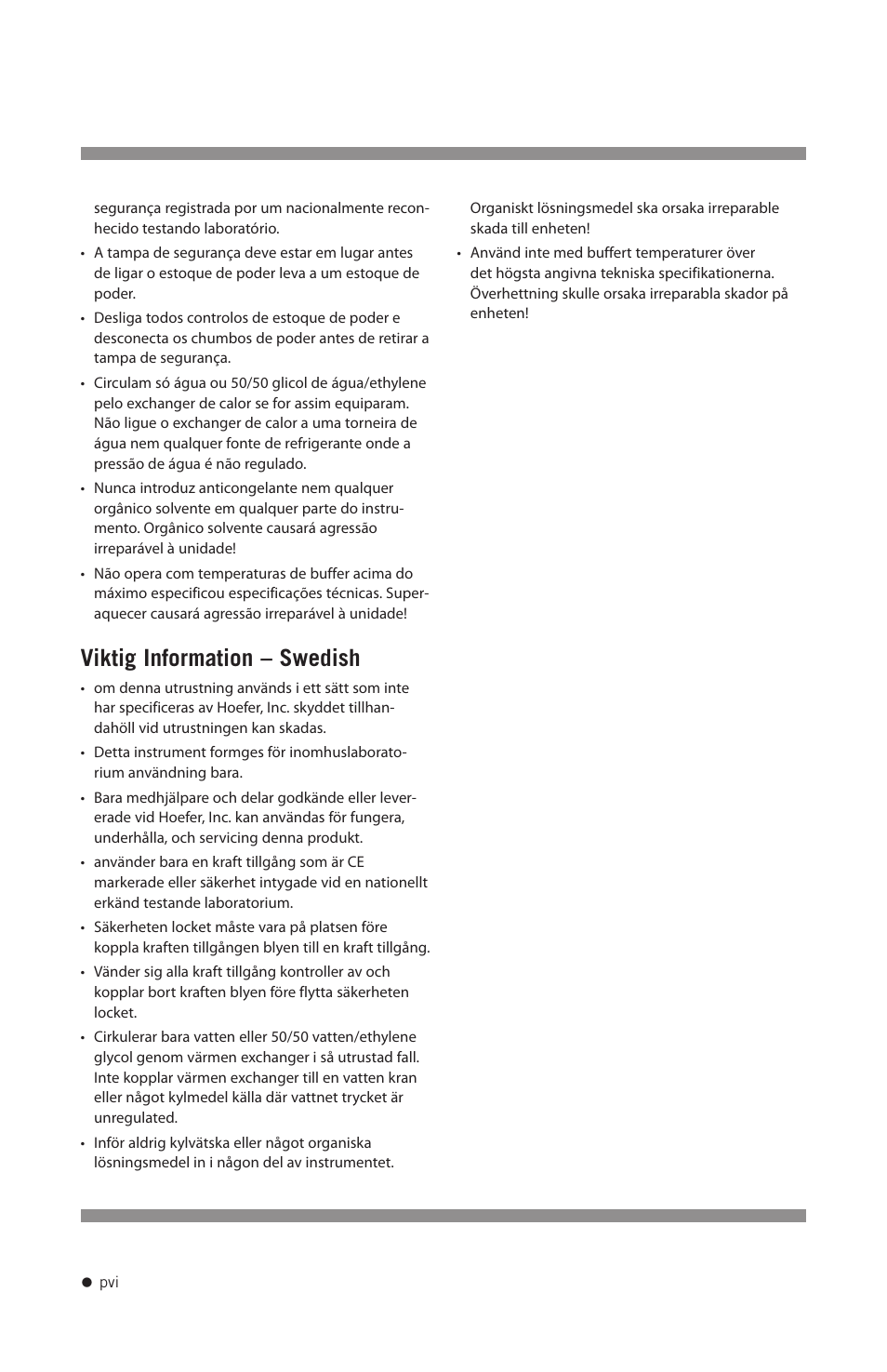 Viktig information – swedish | Hoefer TE42 User Manual | Page 7 / 35