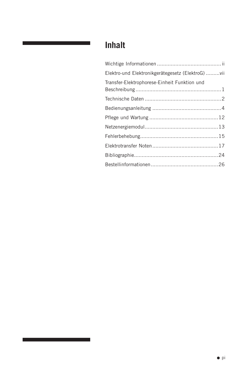 Inhalt | Hoefer TE42 User Manual | Page 2 / 35