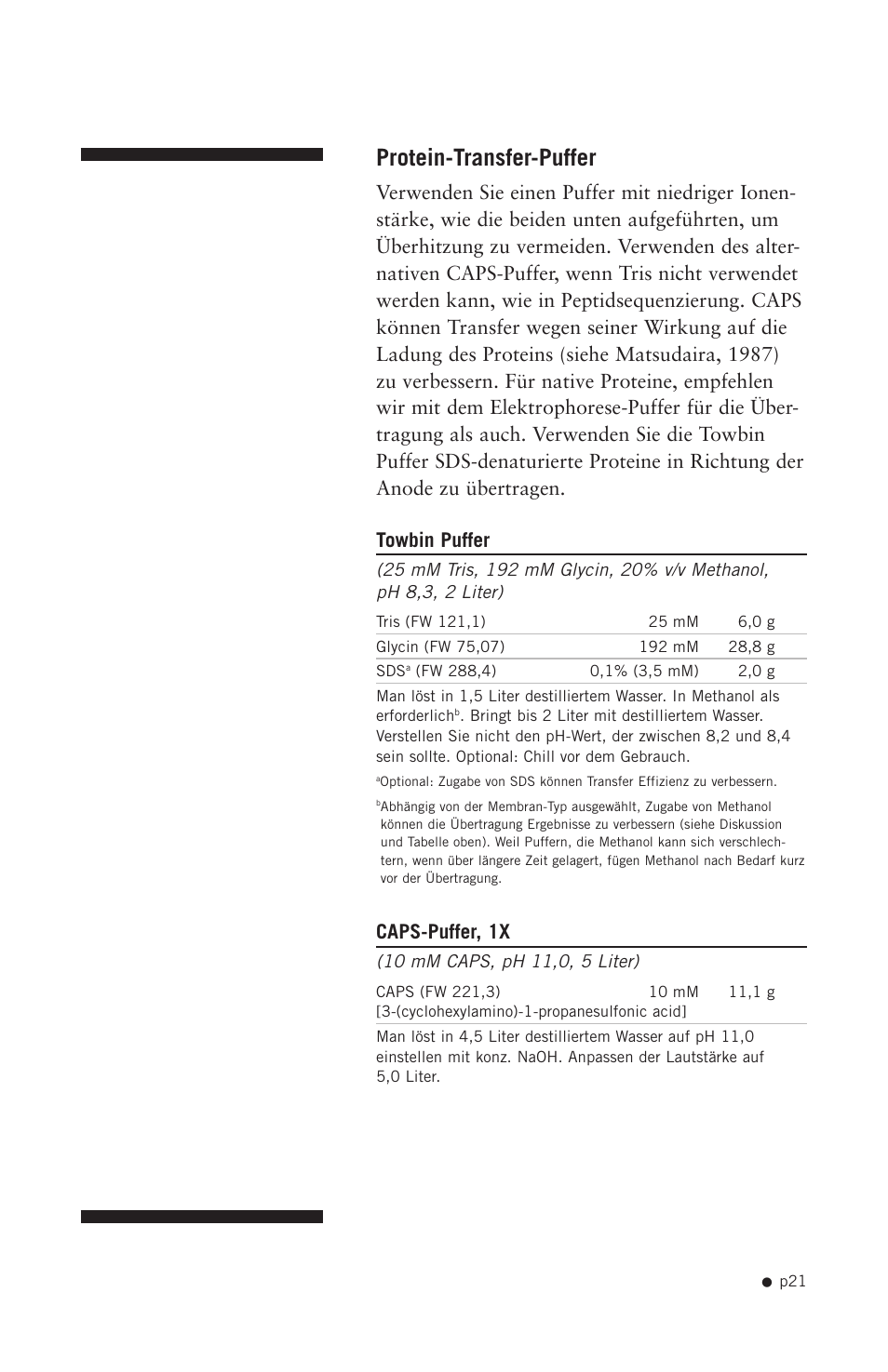 Protein-transfer-puffer, Caps-puffer, 1x | Hoefer TE42 User Manual | Page 29 / 35