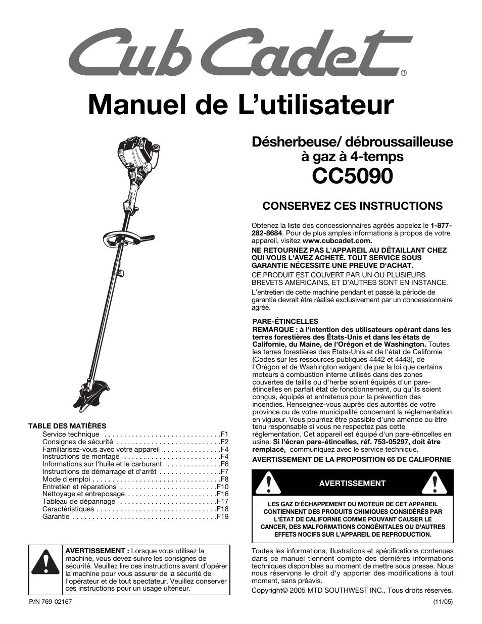 Manuel de l’utilisateur, Cc5090, Désherbeuse/ débroussailleuse à gaz à 4-temps | Cub Cadet CC5090 User Manual | Page 21 / 60