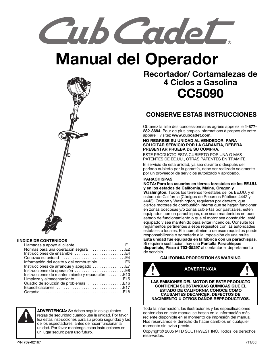 Manual del operador, Cc5090, Recortador/ cortamalezas de 4 ciclos a gasolina | Cub Cadet CC5090 User Manual | Page 41 / 60