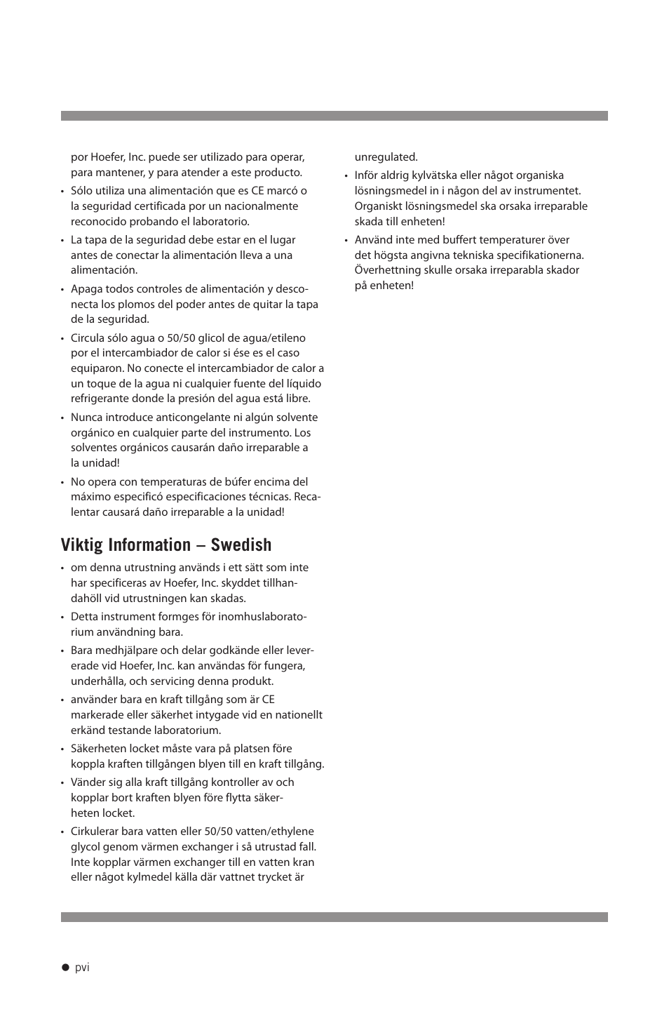 Viktig information – swedish | Hoefer TE22 User Manual | Page 7 / 31