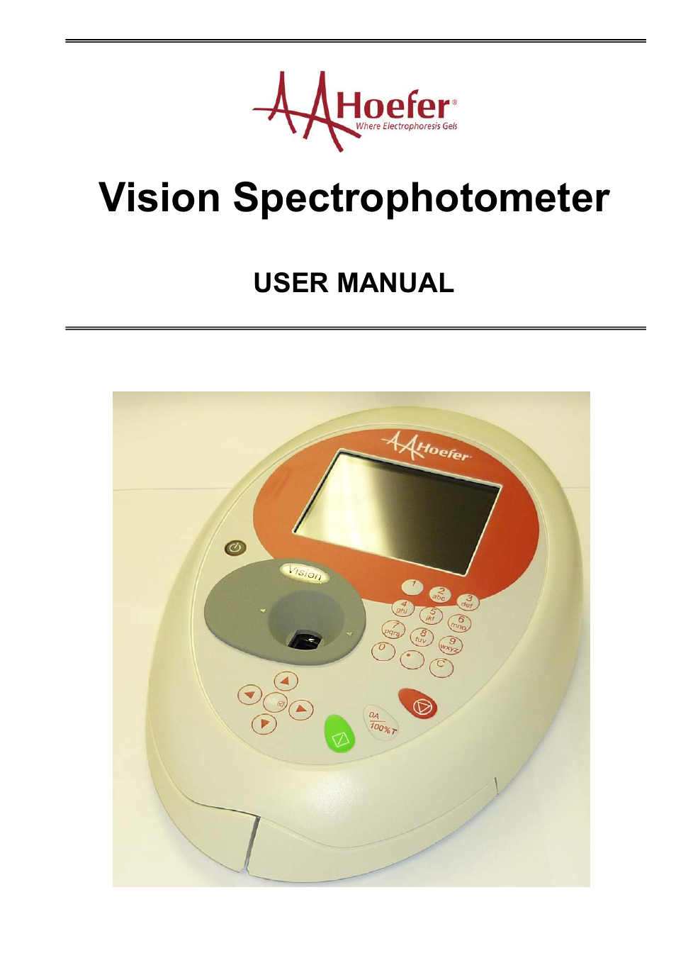 Hoefer SP-2001 Vision Life Spectrophotometer User Manual | 66 pages