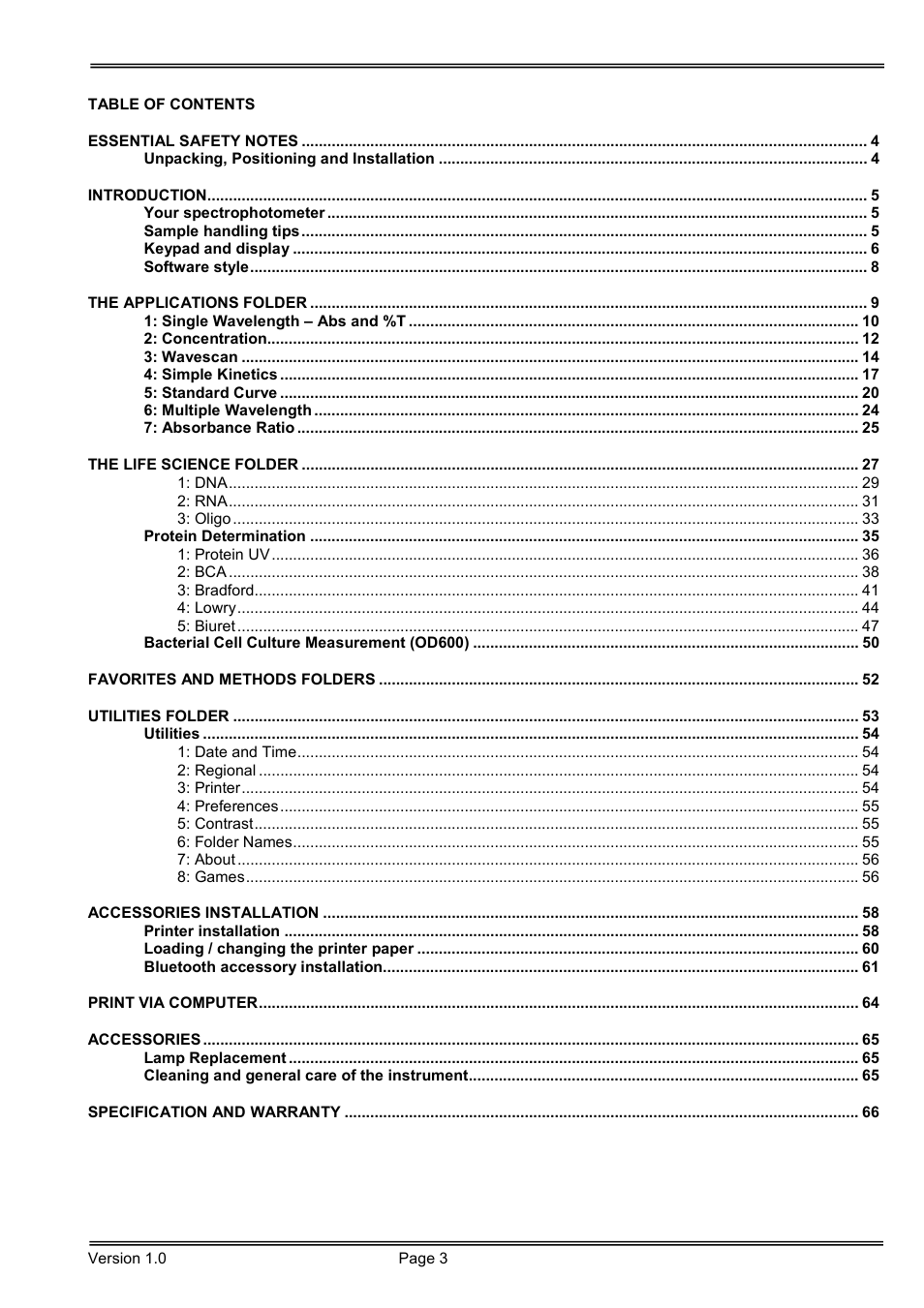 Hoefer SP-2001 Vision Life Spectrophotometer User Manual | Page 3 / 66