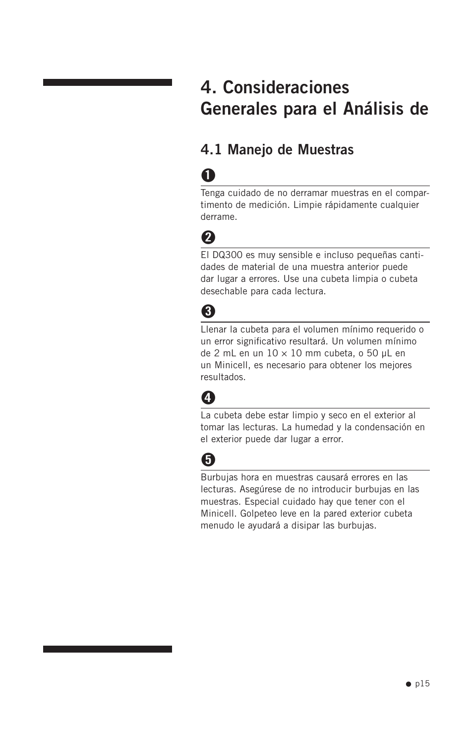 Consideraciones generales para el análisis de, 1 manejo de muestras | Hoefer DQ300 User Manual | Page 23 / 30