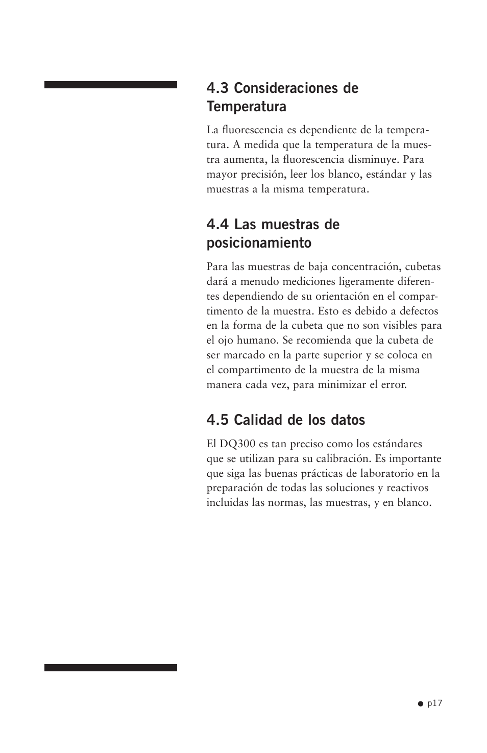 3 consideraciones de temperatura, 4 las muestras de posicionamiento, 5 calidad de los datos | Hoefer DQ300 User Manual | Page 25 / 30