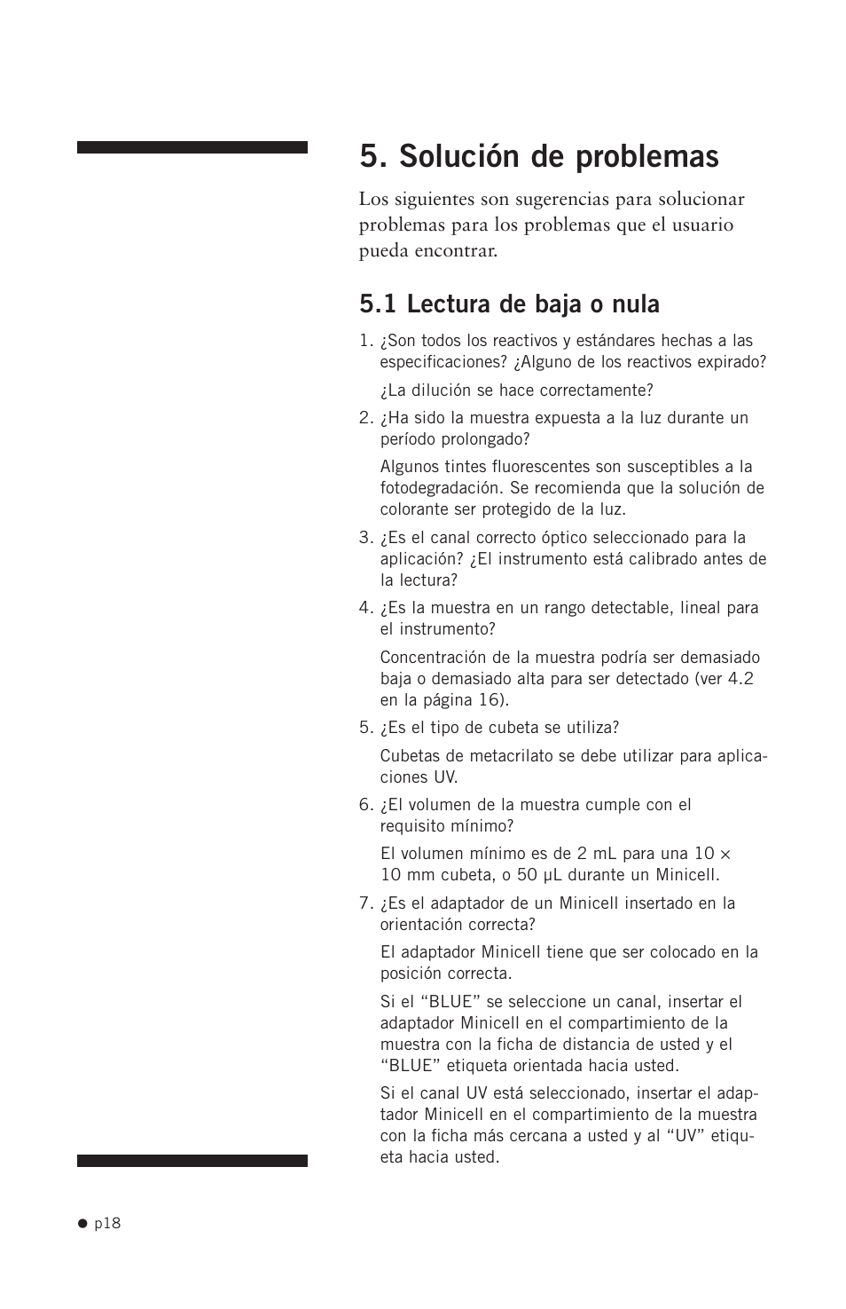 Solución de problemas, 1 lectura de baja o nula, Solución de problemas 5.1 lectura de baja o nula | Hoefer DQ300 User Manual | Page 26 / 30