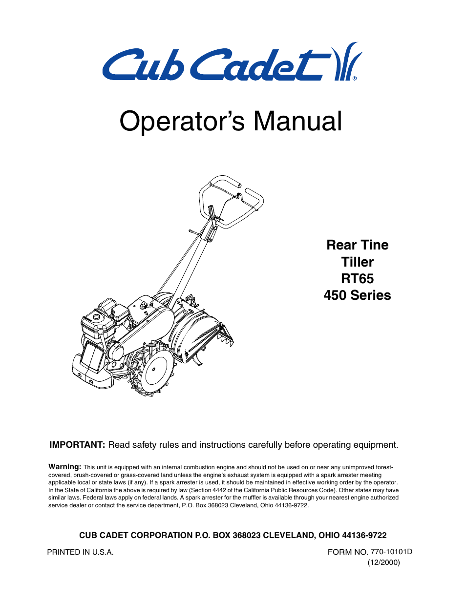 Cub Cadet RT 65 User Manual | 20 pages