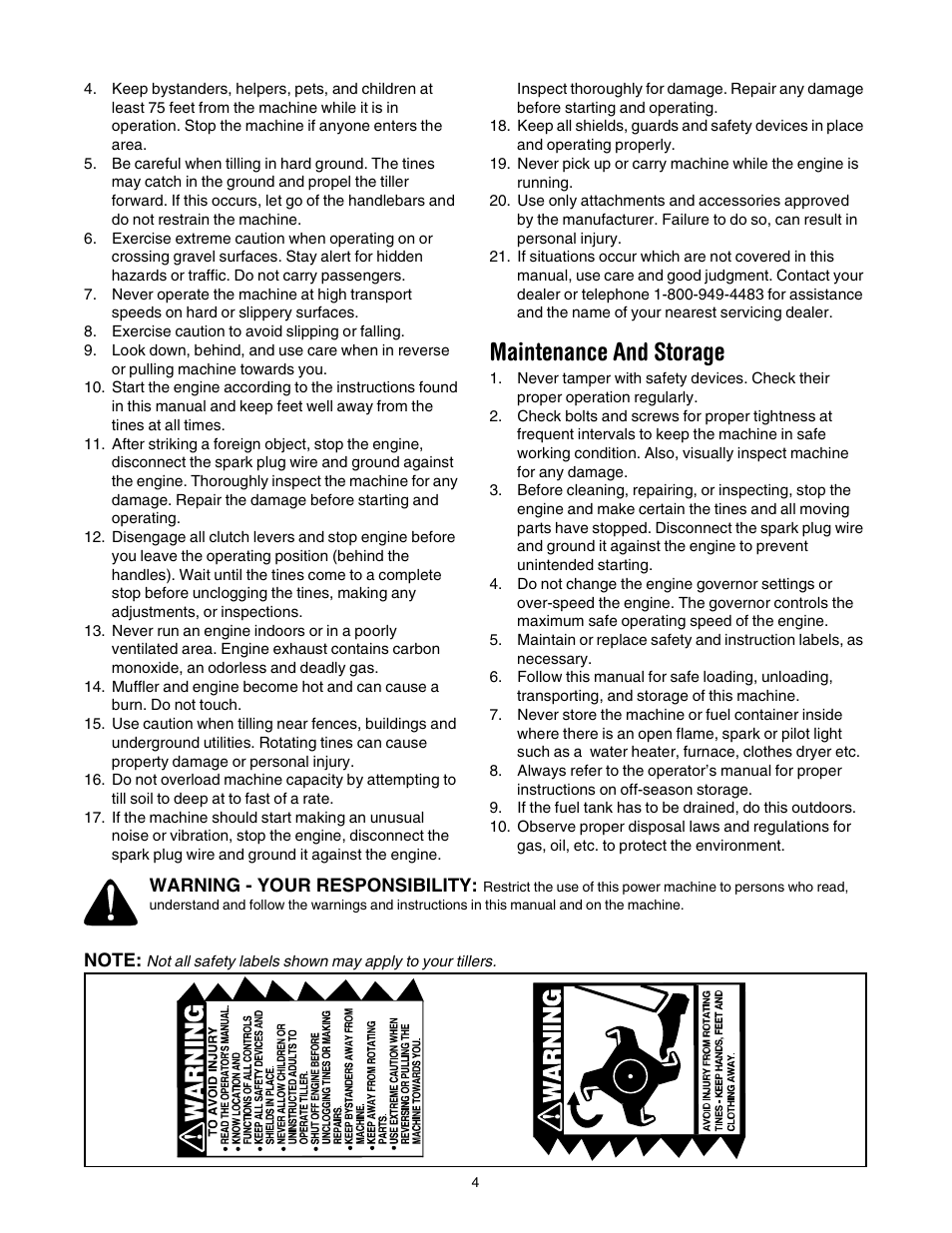 Maintenance and storage | Cub Cadet RT 65 User Manual | Page 4 / 20