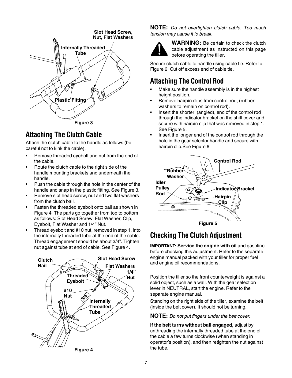 Attaching the clutch cable, Attaching the control rod, Checking the clutch adjustment | Cub Cadet RT 65 User Manual | Page 7 / 20