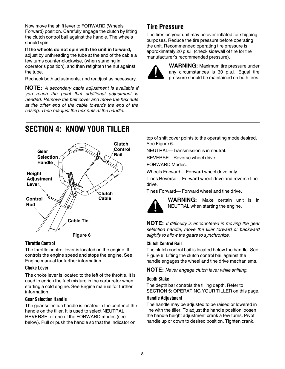 Tire pressure | Cub Cadet RT 65 User Manual | Page 8 / 20